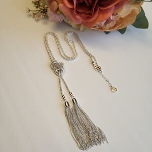 Liz Claiborne est.1976 Necklace Knotted Tassel Lariat Long Silverplated 32"